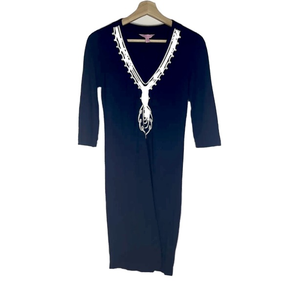 Lilly Pulitzer Tidewater Tunic Dress 3/4 Sleeves Nautical Navy Sz XS - Picture 2 of 16